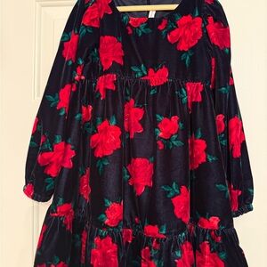 Janie and Jack Black Dress with Red Floral Design